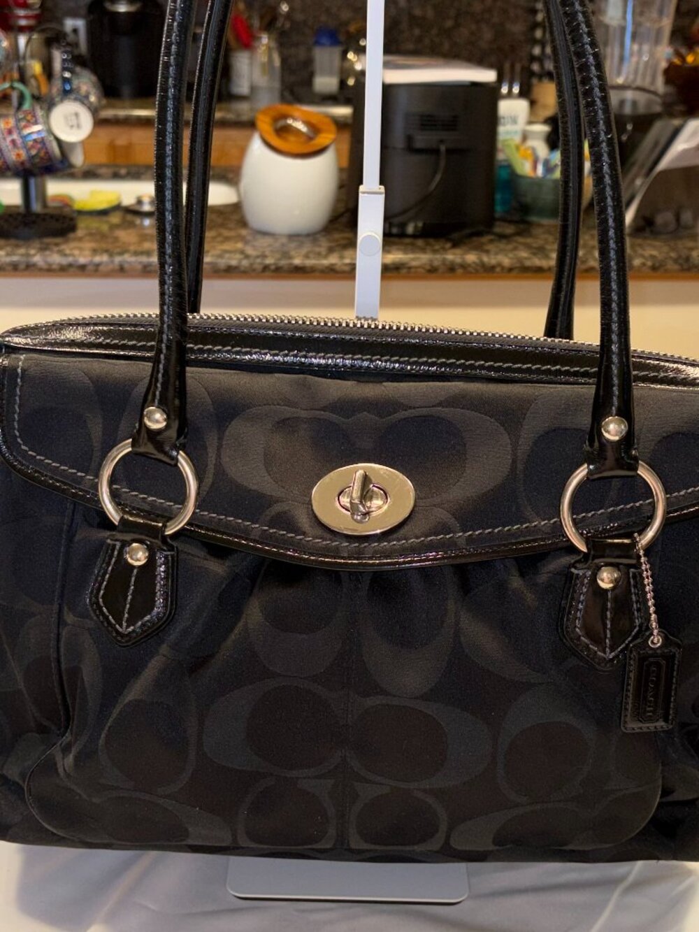 Authentic Coach Signature Black Jacquard & Leather Work Tote / Briefcase